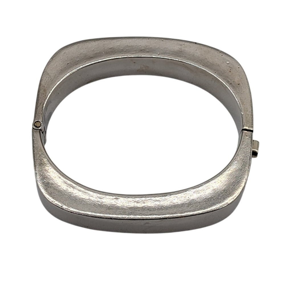 Vintage Taxco 925 Sterling Mexico Chunky Rectangle Hinged Bangle Bracelet