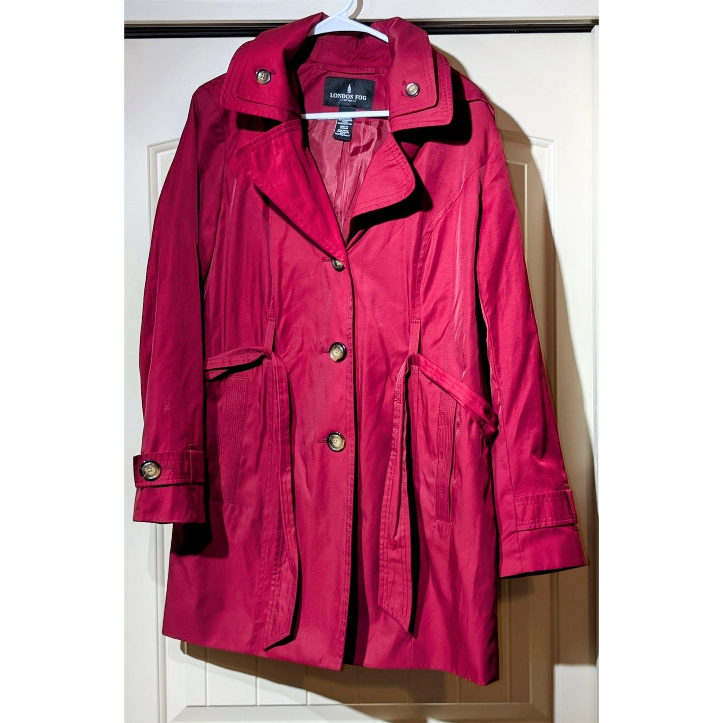London Fog Double Collar Red Removable Hood Classic Trench Coat Womens' Sz M