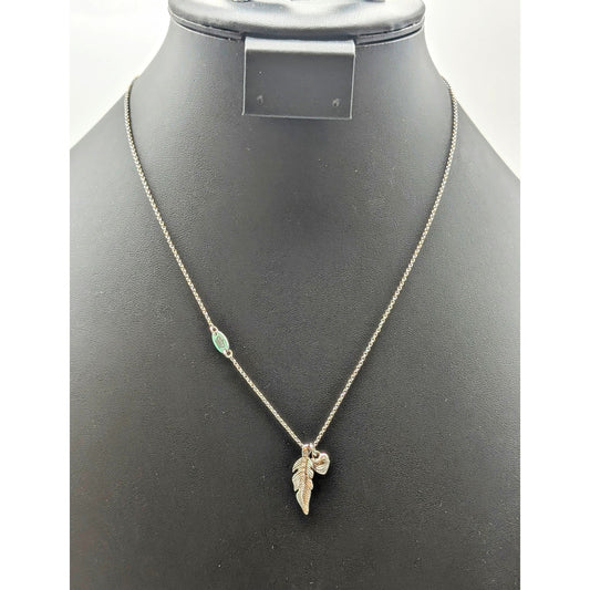 Juicy Couture Crystal Feather Heart Charm Silver Tone 16"-19" Necklace