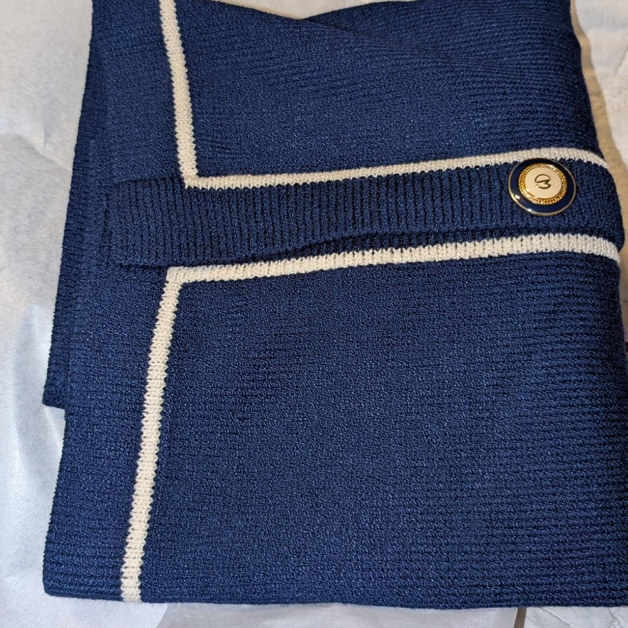 Vtg Comma Knit Collection Couture Blue Cream Santana Nautical Cardigan Sweater