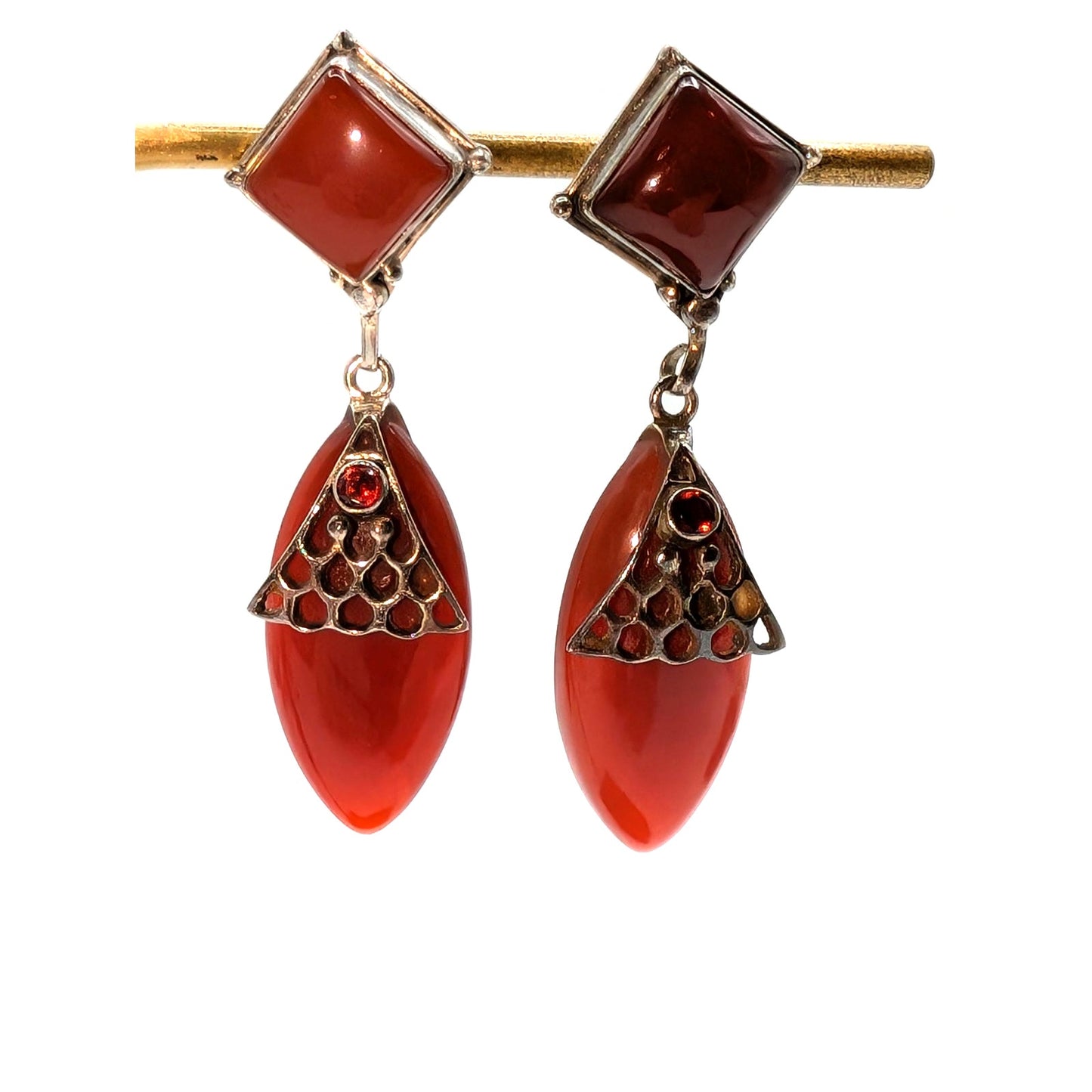 VTG Marquis & Square Cut Carnelian & Garnet 925 Sterling Silver Dangle Earrings