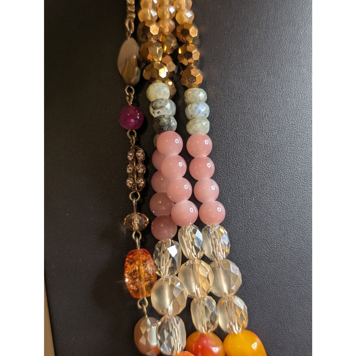 Two Coordinating Loft Beaded Orange Pink Yellow Gold Tone Beaded Long Necklaces