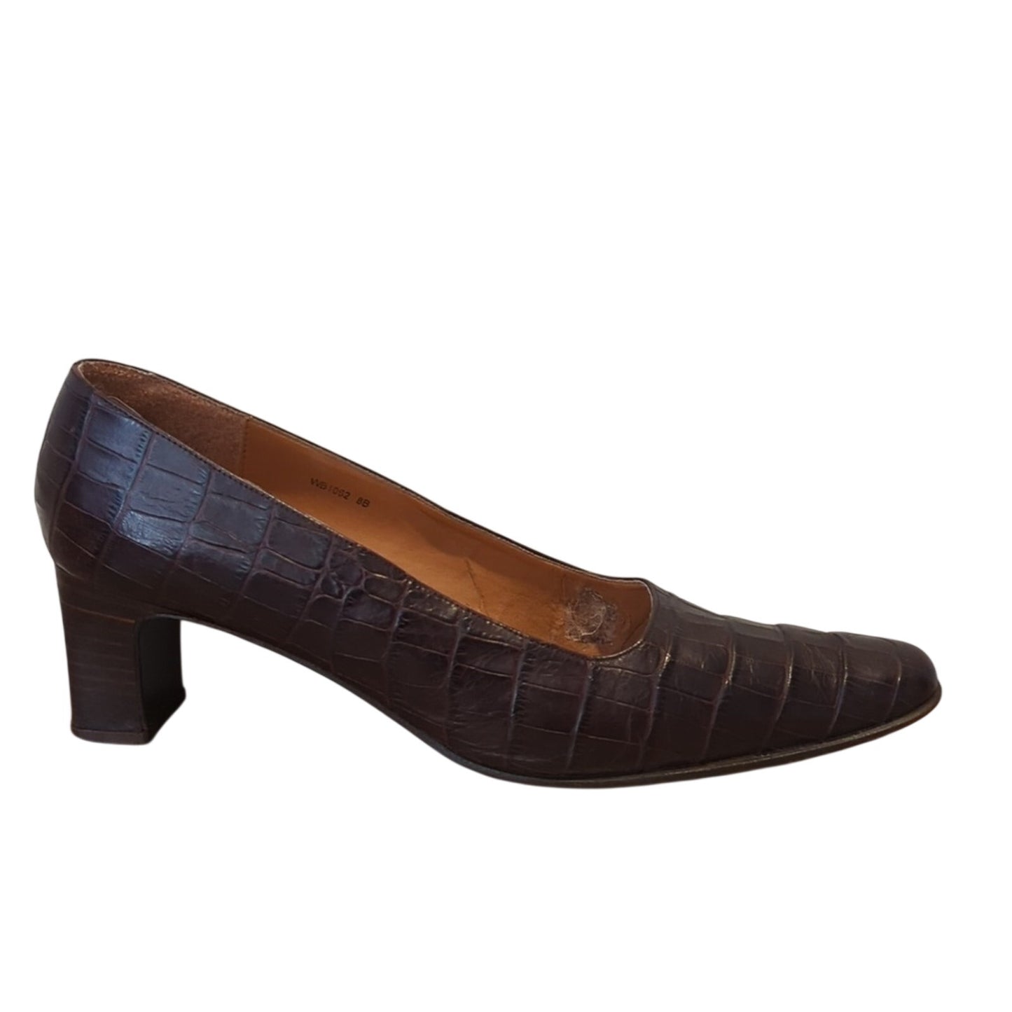 Ralph Lauren Classic Brown Leather Crocodile Embossed Almond Toe Pumps Size 8B