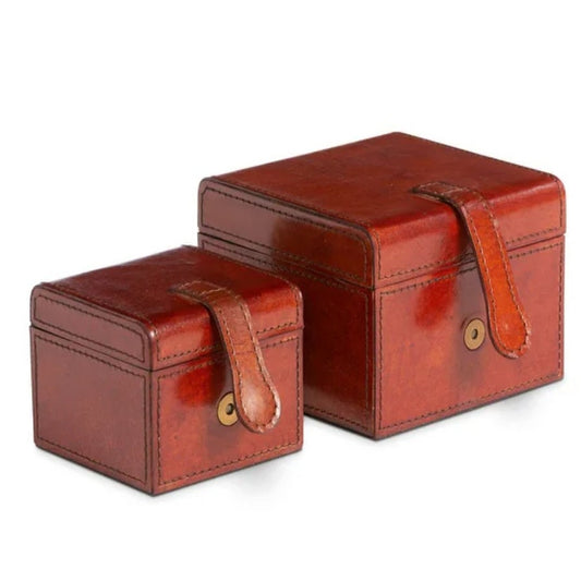 Park Hill Collection Set of 2 Leather Valet Decorative Storage Boxes