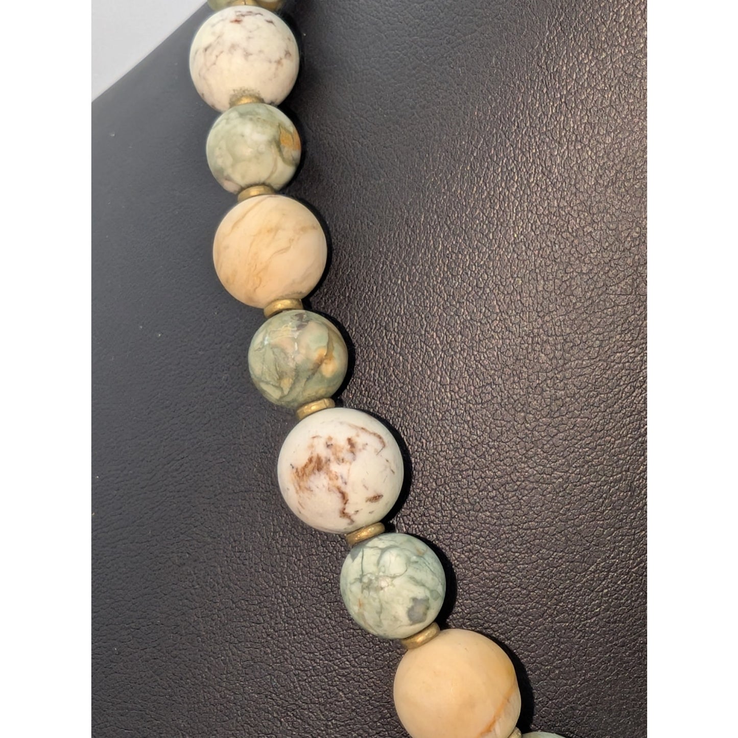 Vtg Natural Stone Beaded 925 Sterling Silver Toggle Clasp 18" Necklace