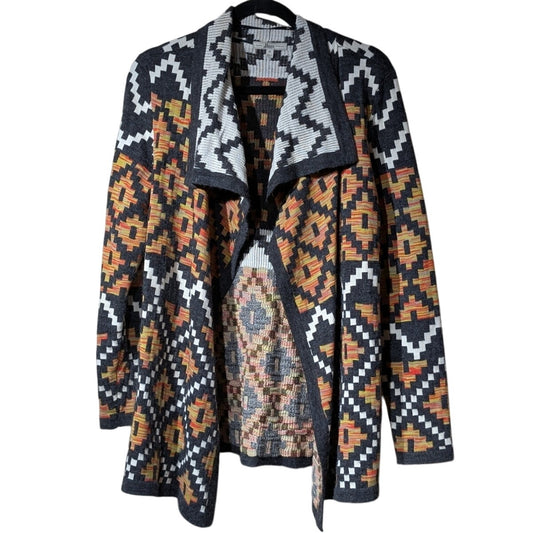 Bass Multicolor Geometric Print Long Sleeve Open Front Cardigan Sweater Size M