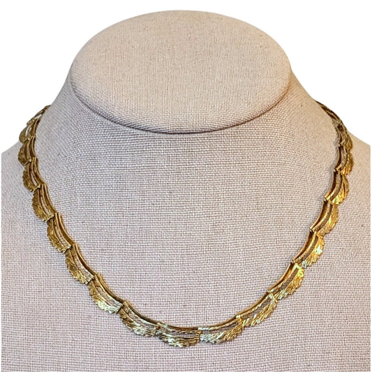 Vintage 1950s Made in Germany Rolled Gold Leaf Design Open Link Chain Necklace