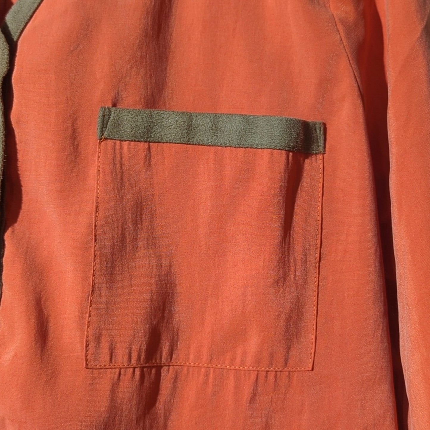 Chico's Burnt Orange Snap Front Blouse w/ Suede Like Trim Women's Sz 1 (Med.-8)