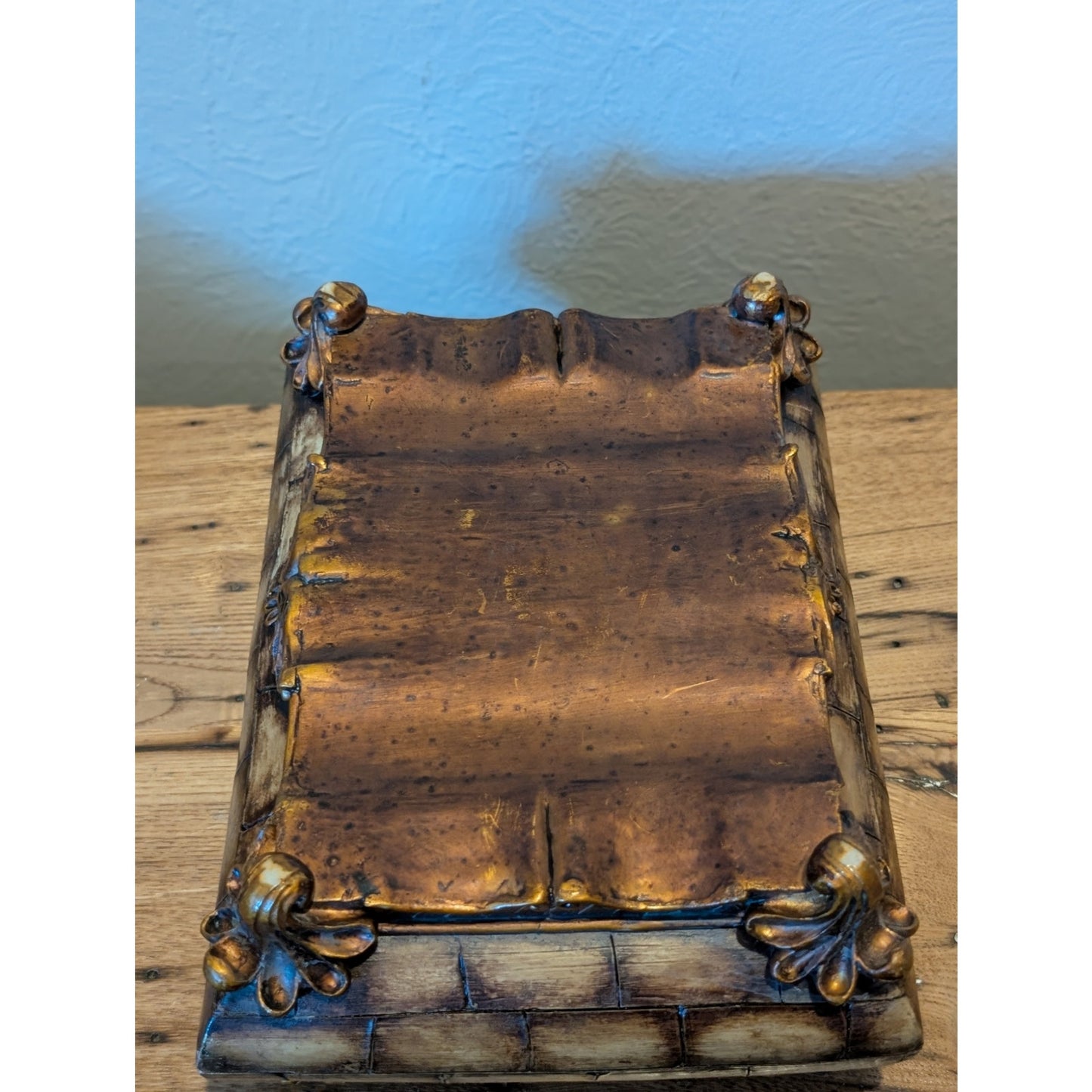 Jewelry Chest or Trinket Box Brick Pattern Removeable Lid Wood Look Resin