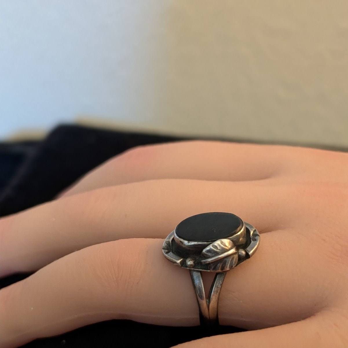 Vintage Signed GF15 Sterling Mexico Black Stone Native American Ring Size 6.5