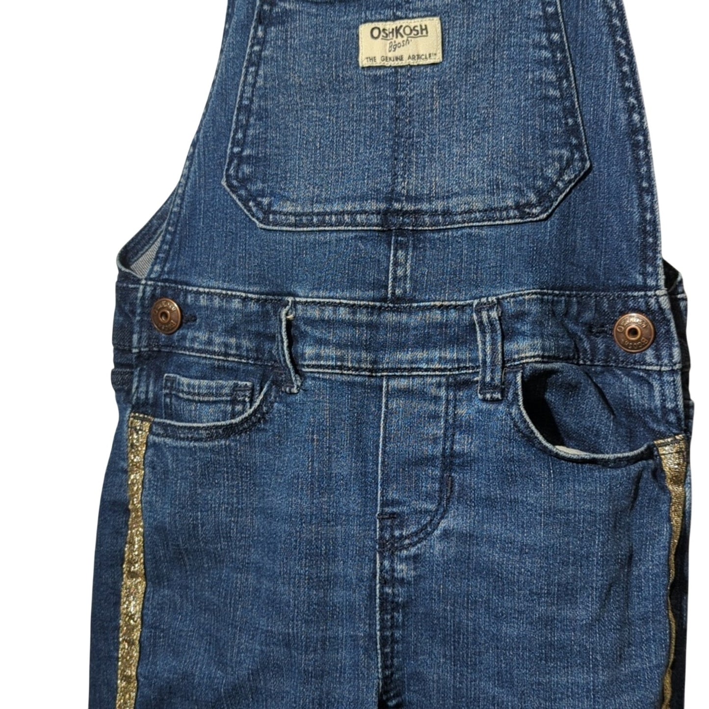 OshKosh B'Gosh Vestbak Gold Metallic Stripe Overall Pant Toddler Size 5T