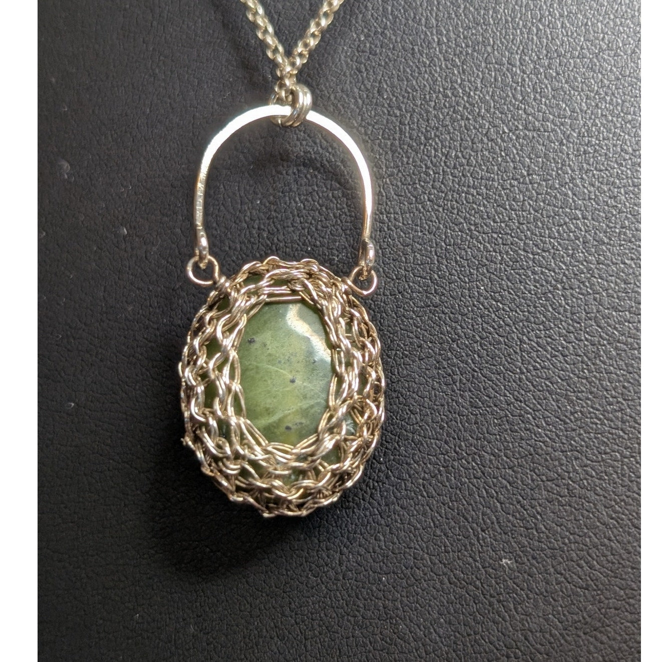 Precious Meshes Artisan Hand Crocheted Sterling Wire Stone Pendant Necklace