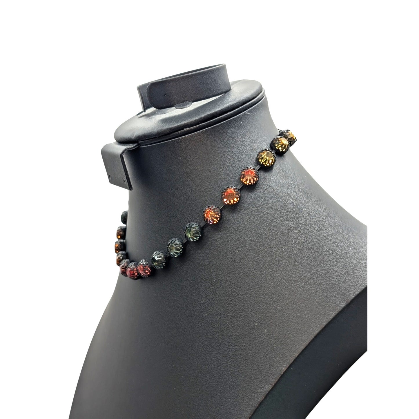 Zara Multi-Fall-Color Rhinestone Gunmetal Choker Necklace 12-15"