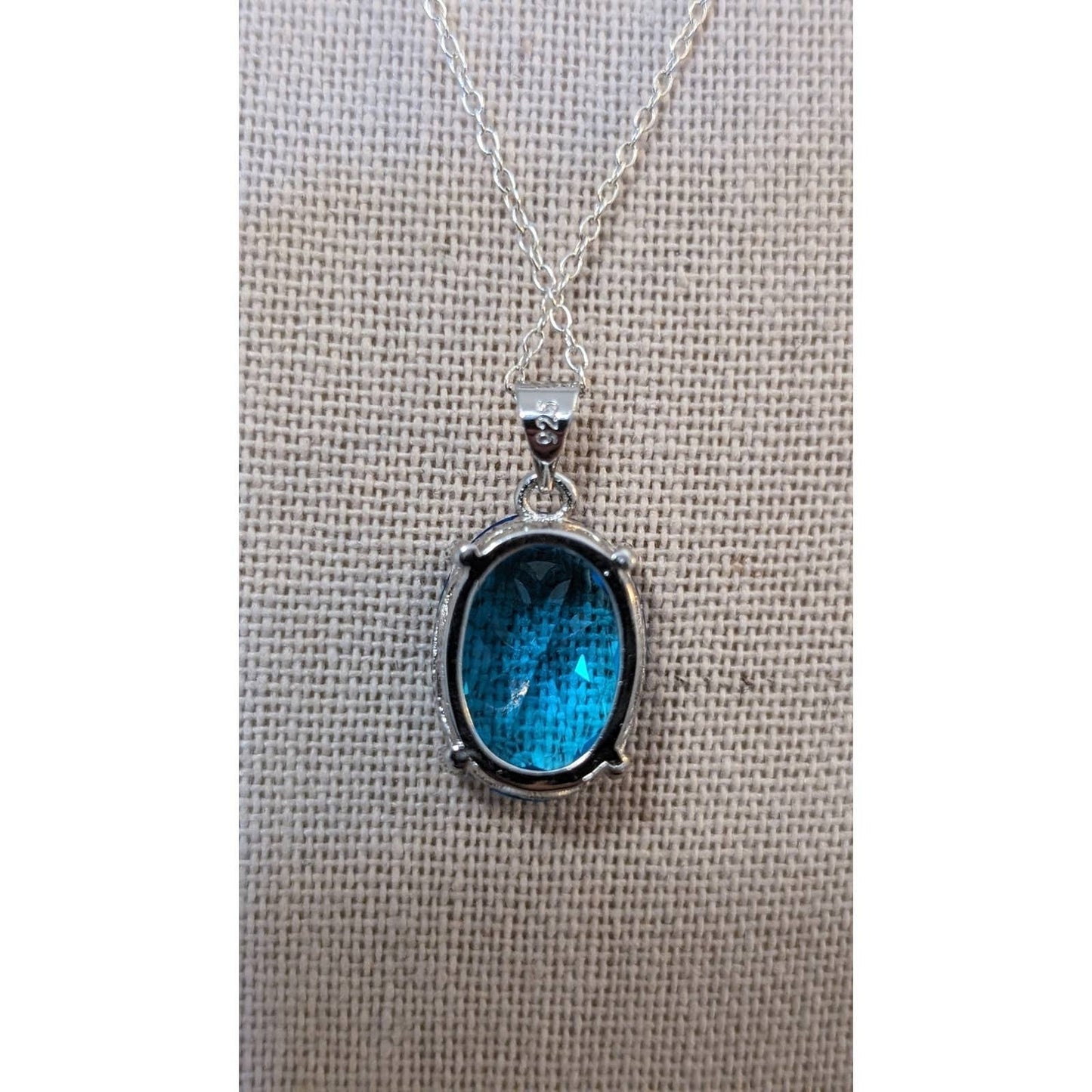 Large Simulated Swiss Blue Topaz Pendant on 925 Sterling 18" Chain