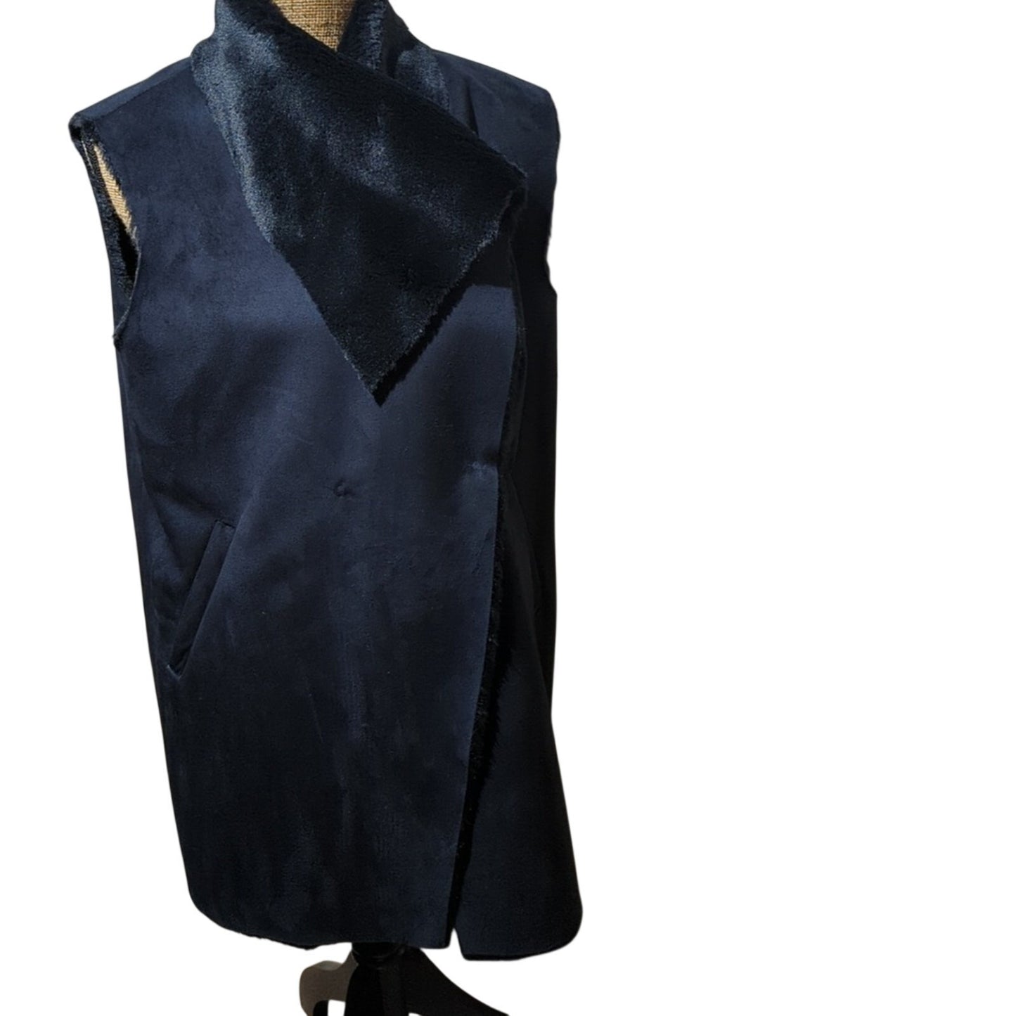 Lauren Ralph Lauren Women's Black Faux Suede/Fur Slant Pocket Vest Size L