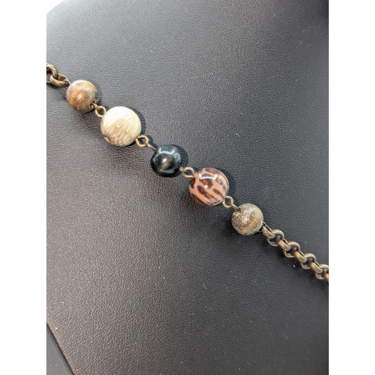 Antiqued Chain Animal Print Beaded Charm Cluster Drop 30" Necklace