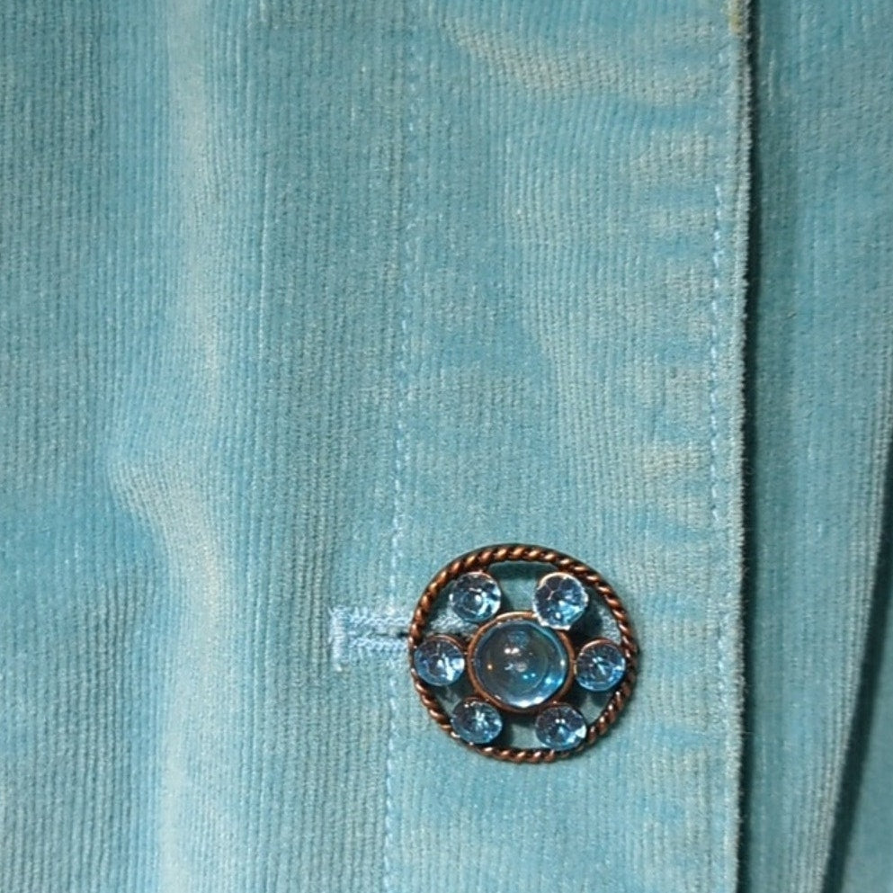 Live a Little Vtg Cotton Stretch Turquoise Corduroy Embellished Jacket Sz XL