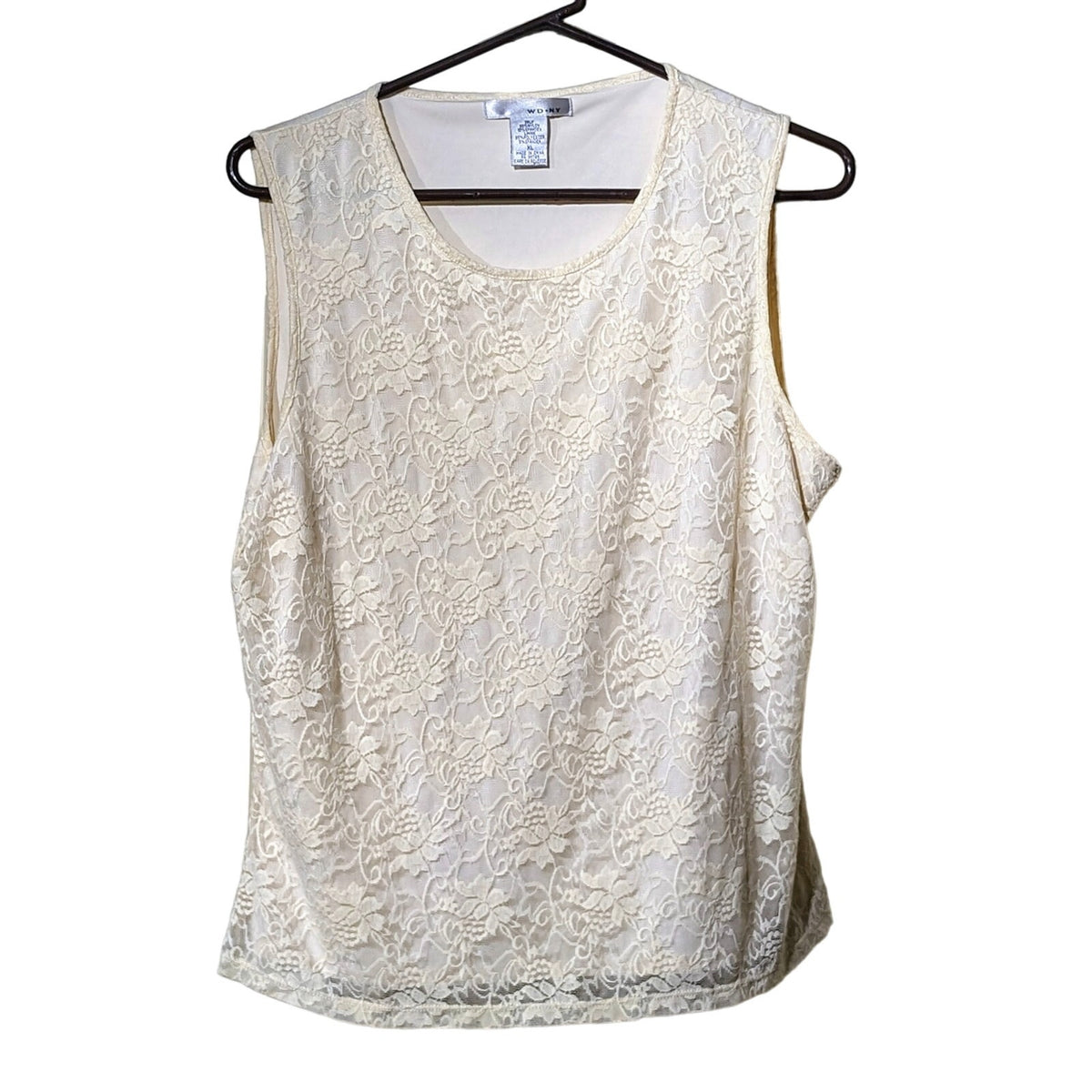 Vintage WD.NY Cream Lace Overlay Tank/Shell Top Womens Size XL