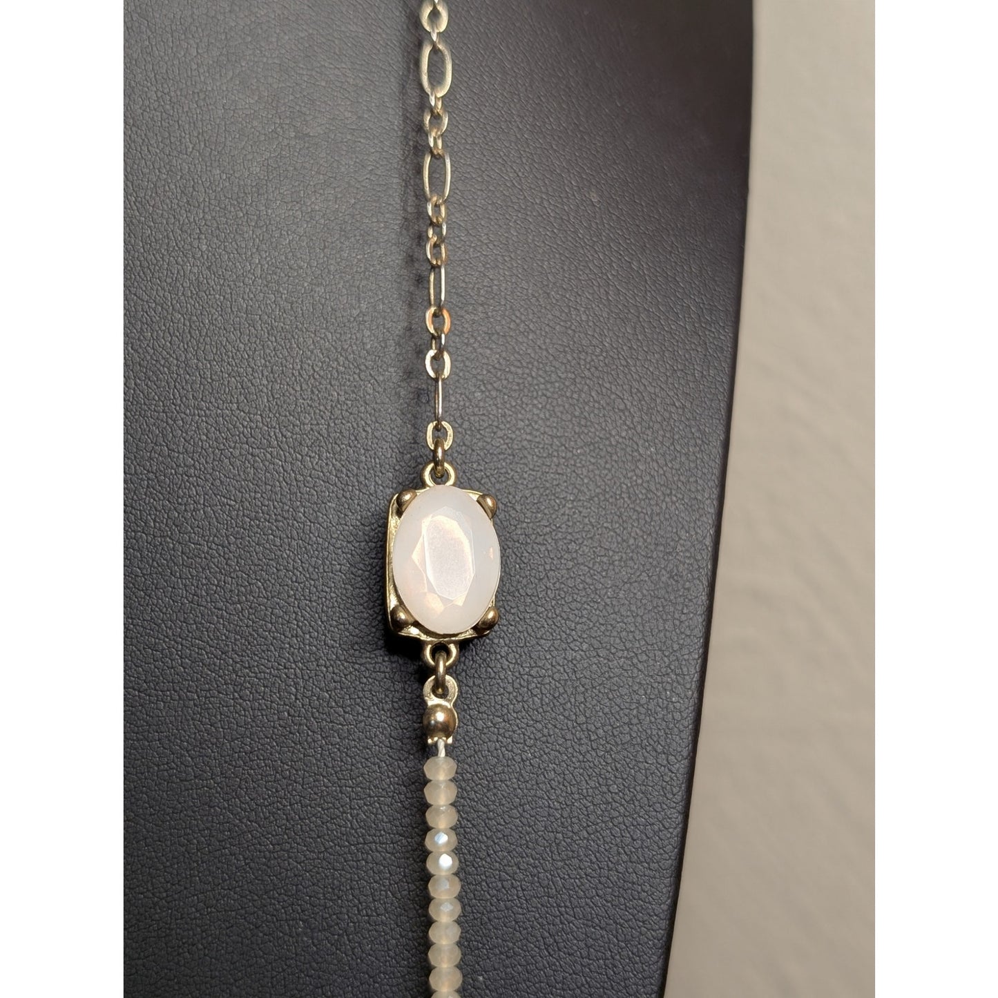 Vintage Ann Taylor Loft Crystal Beaded Glass Cabochon Statement Long Necklace
