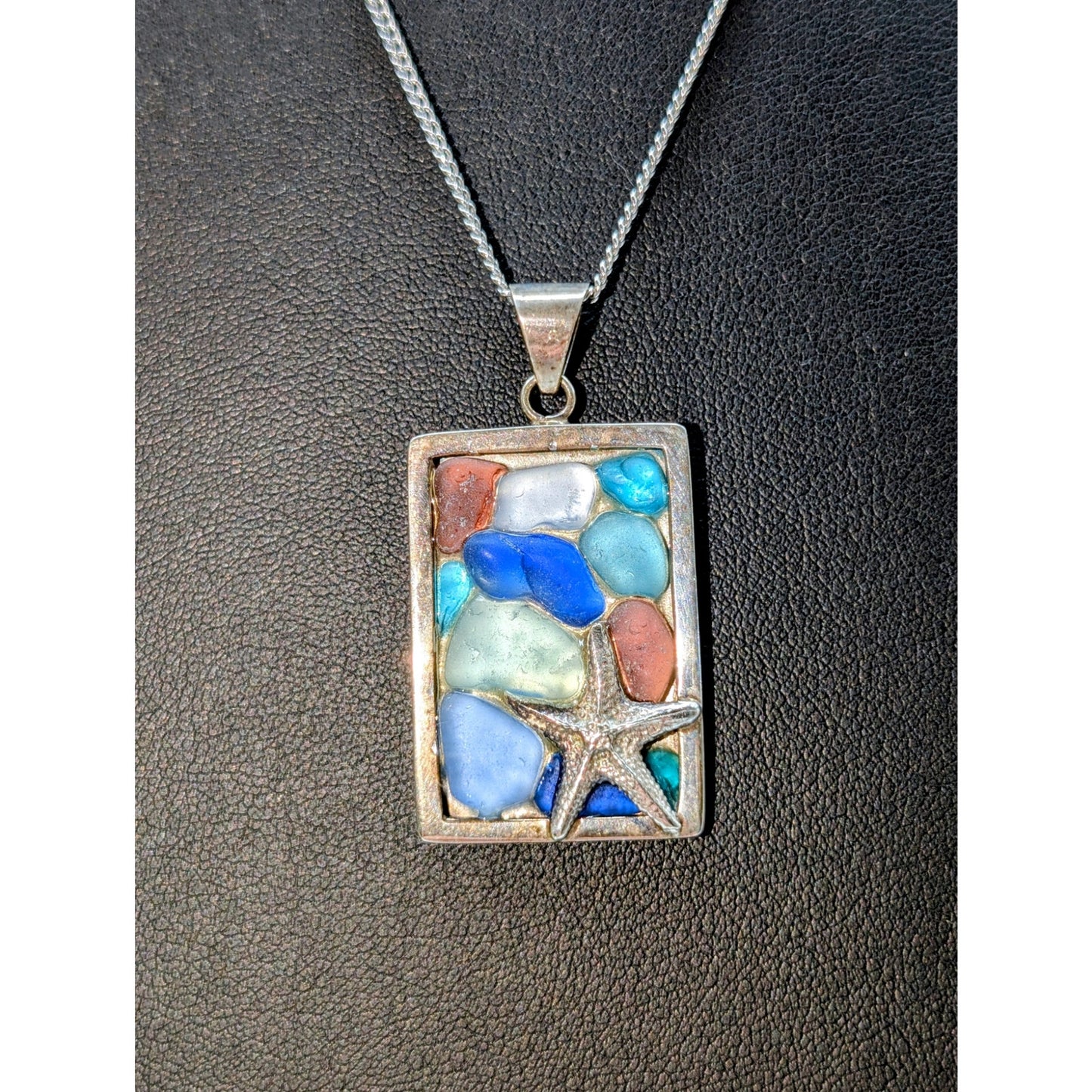 Lita Sea Glass Jewelry 925 Sterling Silver Mosaic Starfish Pendant 20" Necklace