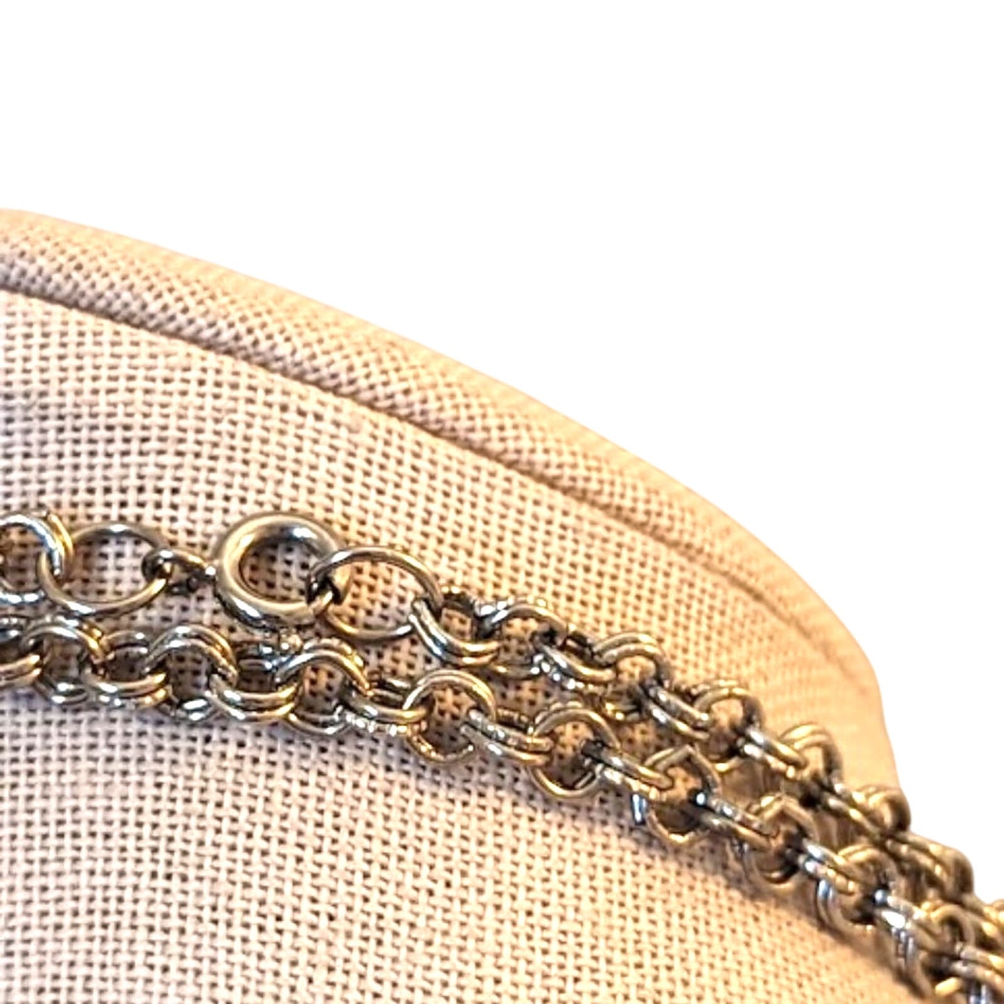 Vintage Long Etched Double Rolo Chain Silver Tone 54" Necklace