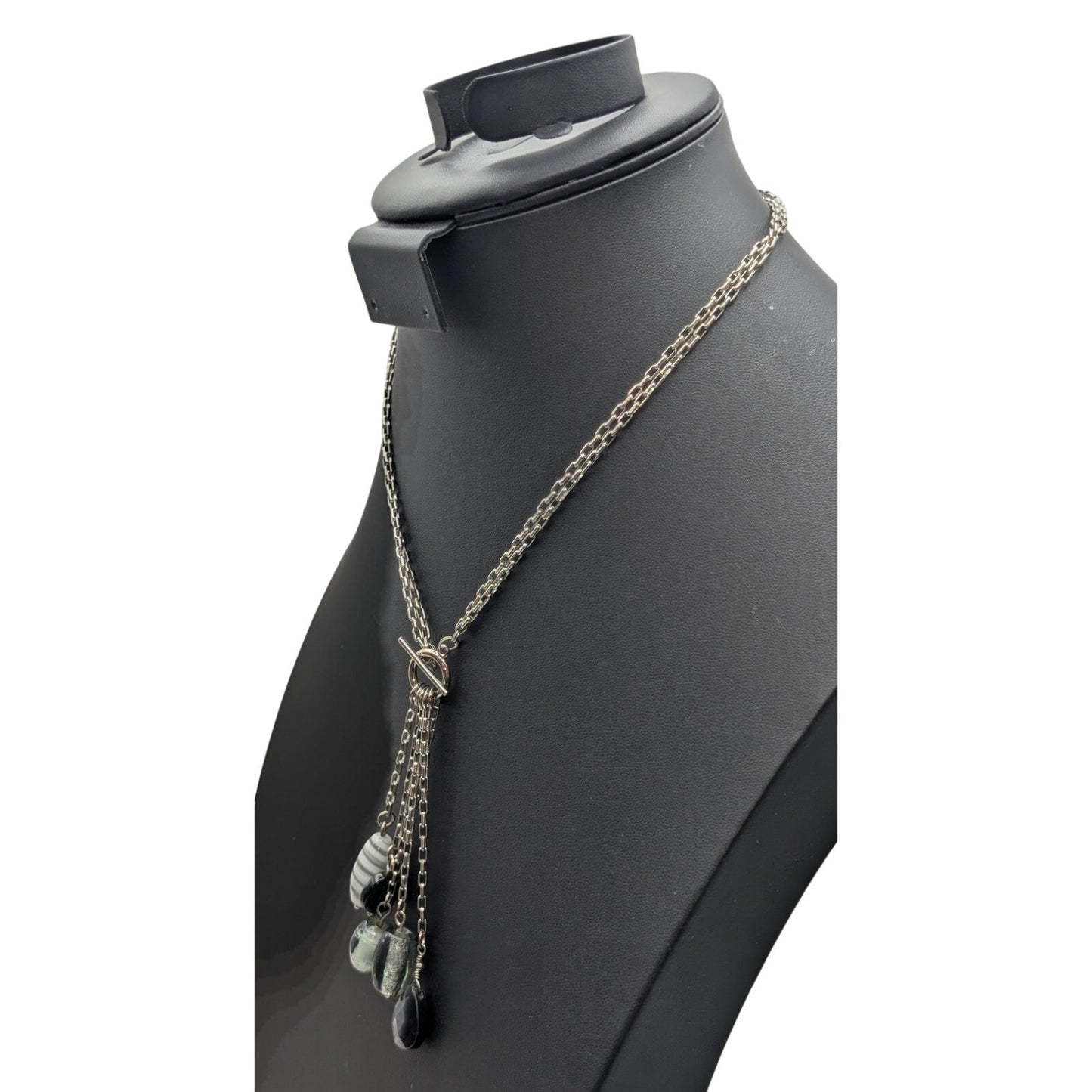Lia Sophia Glass Beaded Pendant Toggle Clasp Silver Tone Chain Necklace