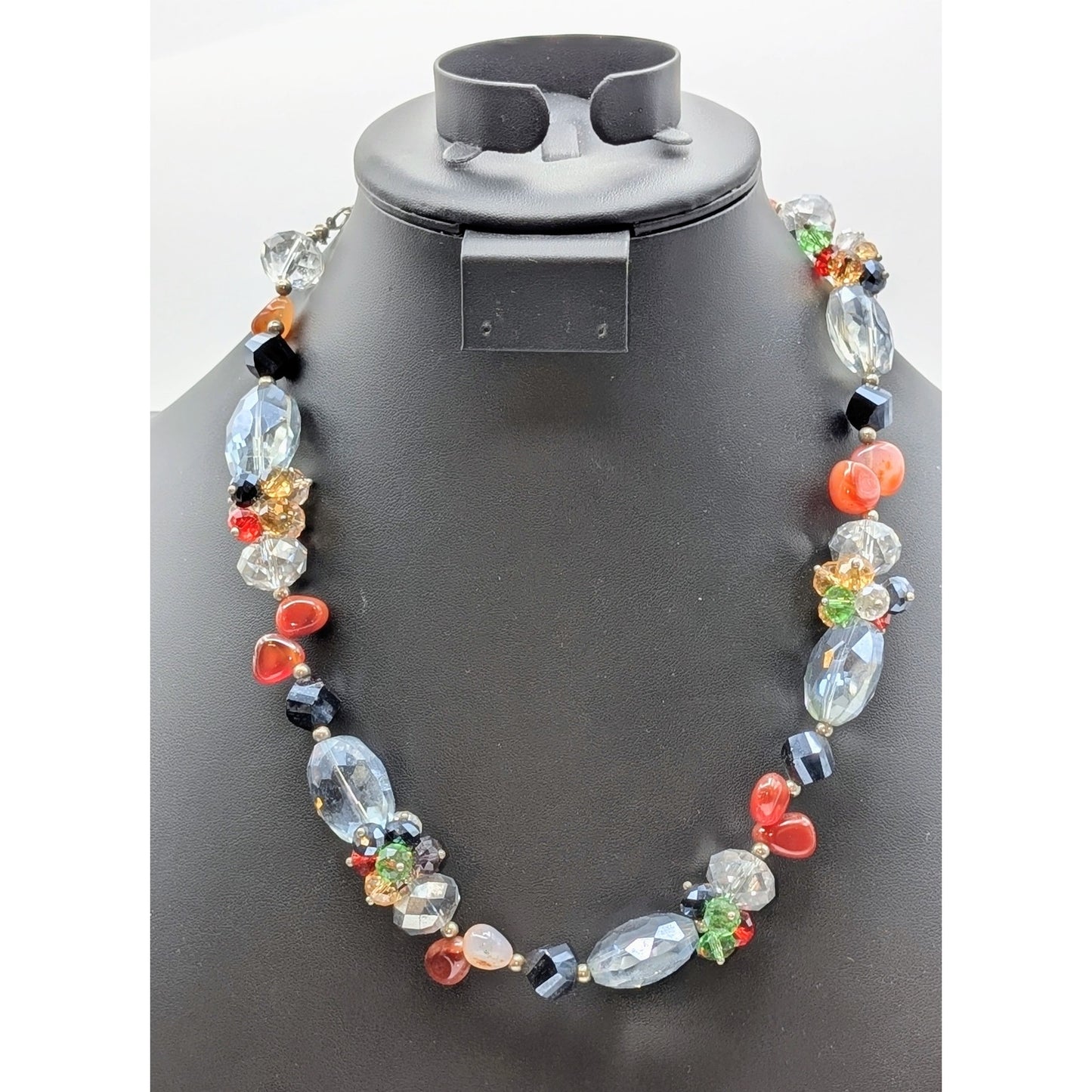 Multi Color & Shape Crystal Stone Silver Tone 21.5" Necklace