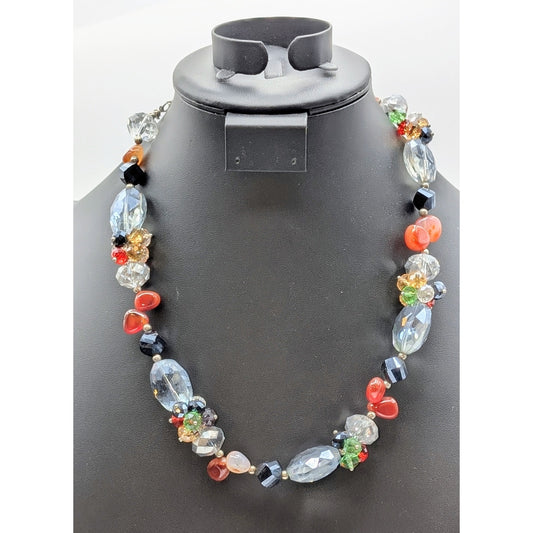Multi Color & Shape Crystal Stone Silver Tone 21.5" Necklace