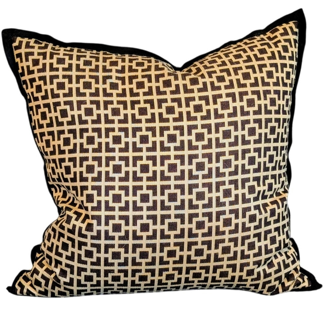 Eastern Accents Brown Geometric Black Trim 20X20 100% Cotton Decorative Pillow