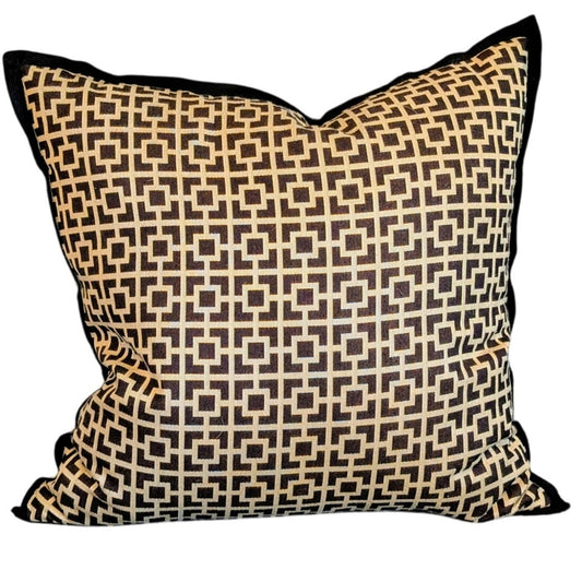 Eastern Accents Brown Geometric Black Trim 20X20 100% Cotton Decorative Pillow