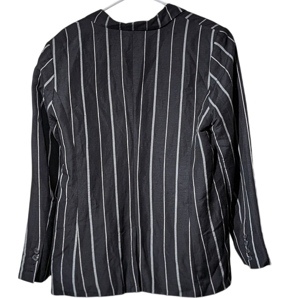 A New Day Black Stripe Linen Blend Washable Two Button Blazer Womens Sz 18