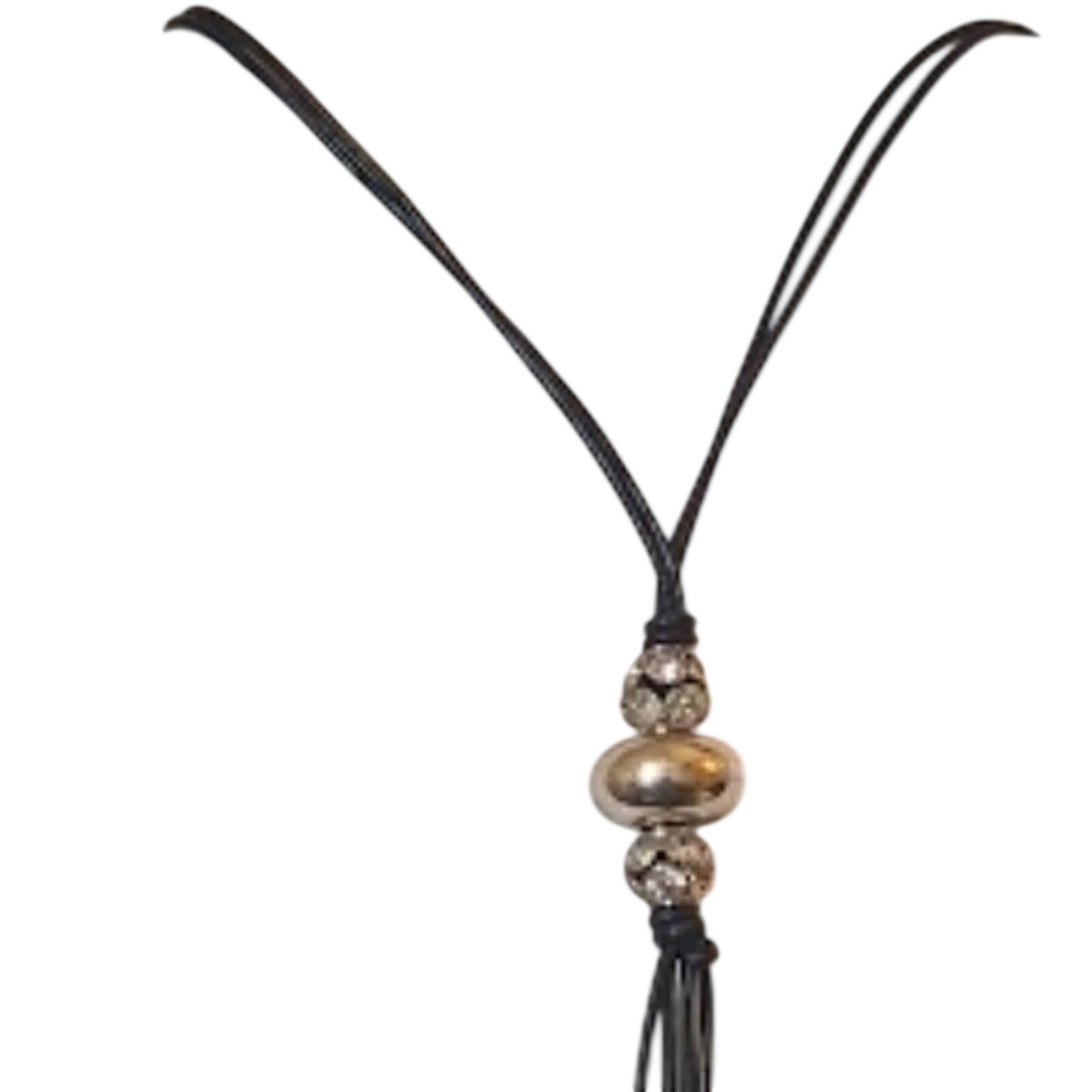 Long Black Cord Dangle Necklace