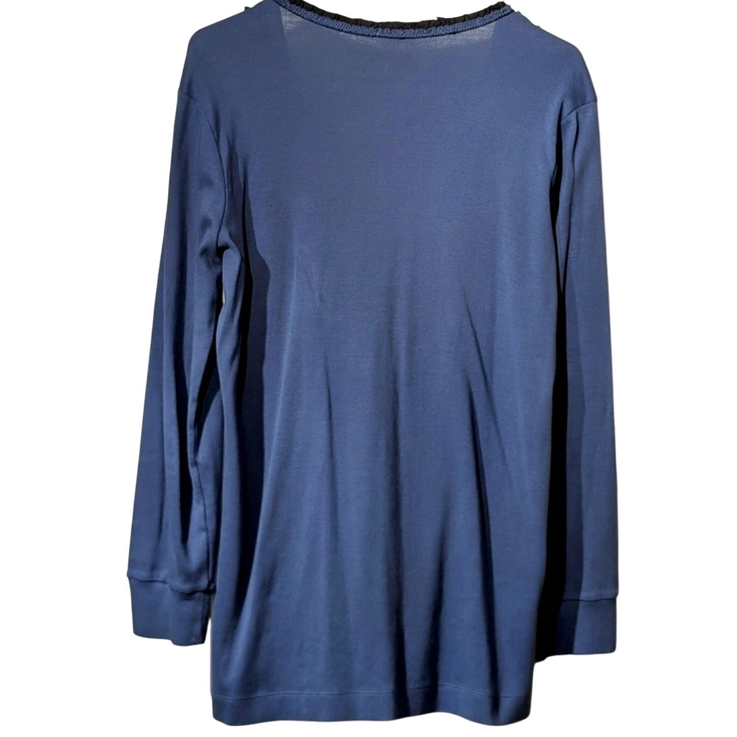 J. Crew Dusty Blue Black Silk Ruffled Ribbon Detail Long Sleeve Cardigan Sz L