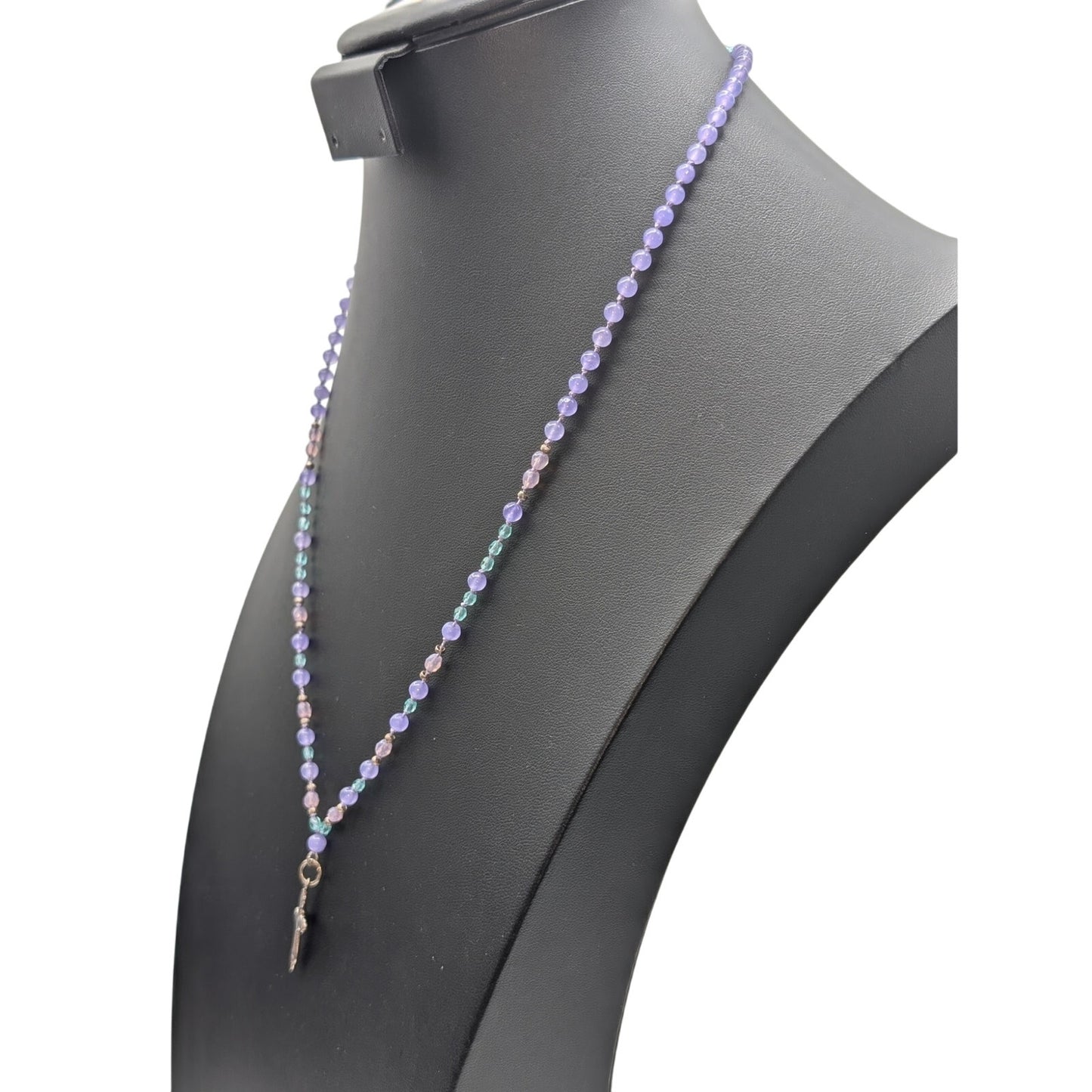 Lavender Blue Glass Bead 925 Sterling Cross 23" Necklace