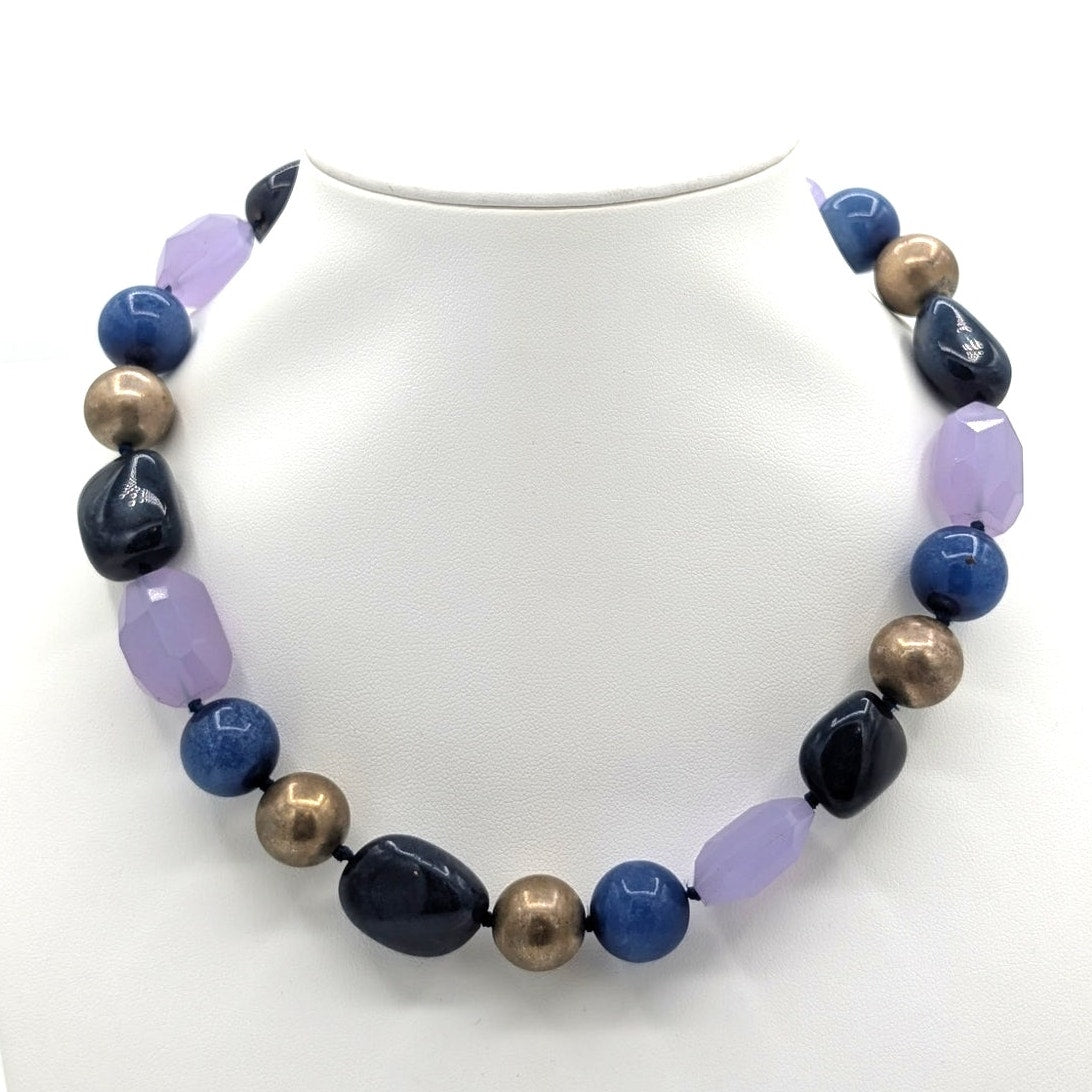 Talbot's Lapis Lazuli Topaz Lavender Crystal Knotted Beaded 17"-19" Necklace