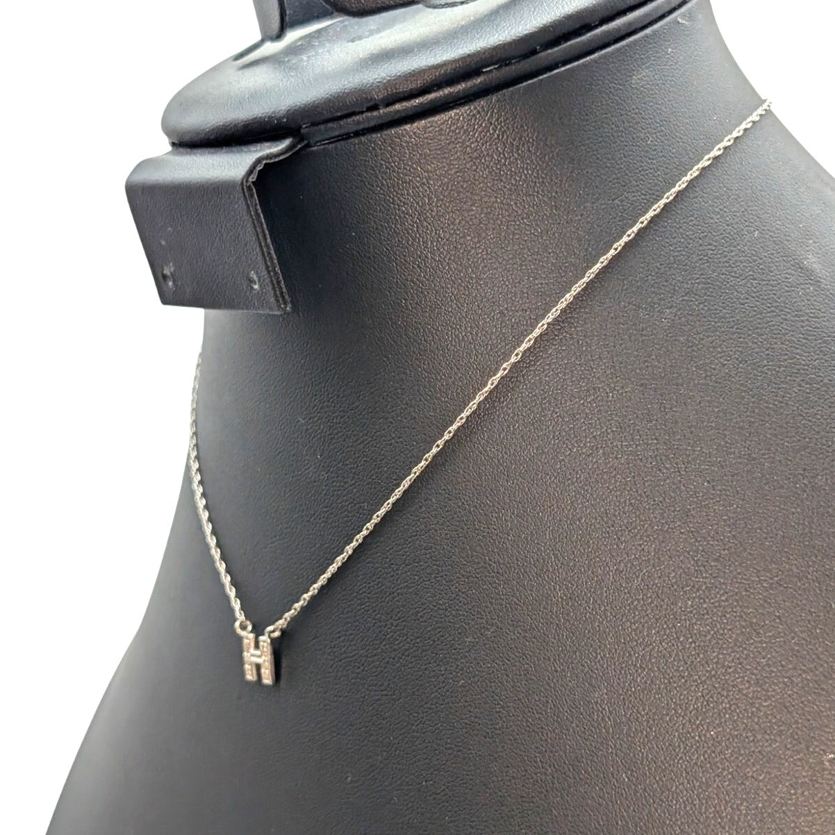 Vintage 14K White Gold 6 Diamond Letter 'H' Chain Necklace W/ Spring Ring Clasp