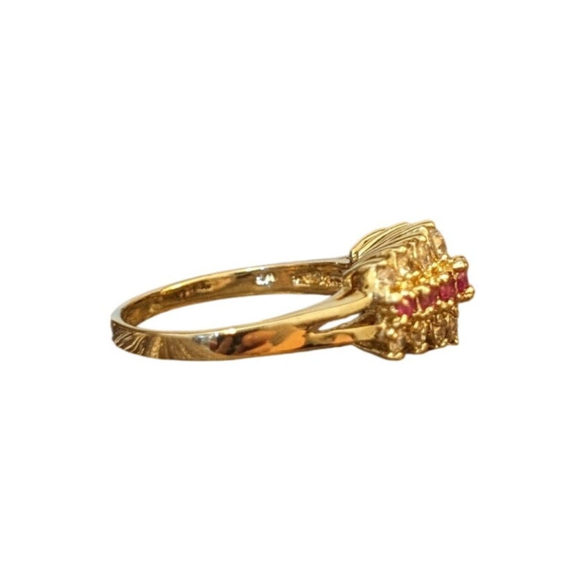 925 Sterling Vermeil Three Row Lab Created Ruby & CZ Ring Size 9.75