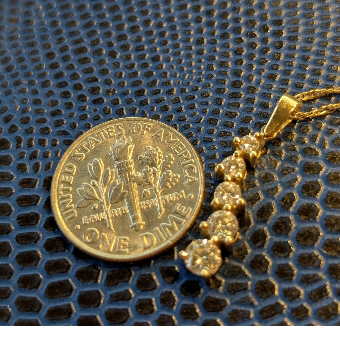 14K Yellow Gold Five Diamond Journey Pendant 18" Necklace