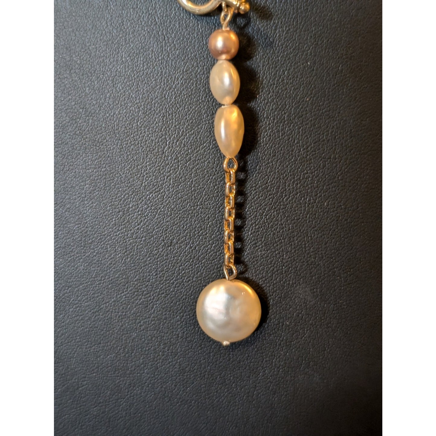 Vintage Anne Klein Double Strand Champagne Penny Coin Pearl Dangle Necklace