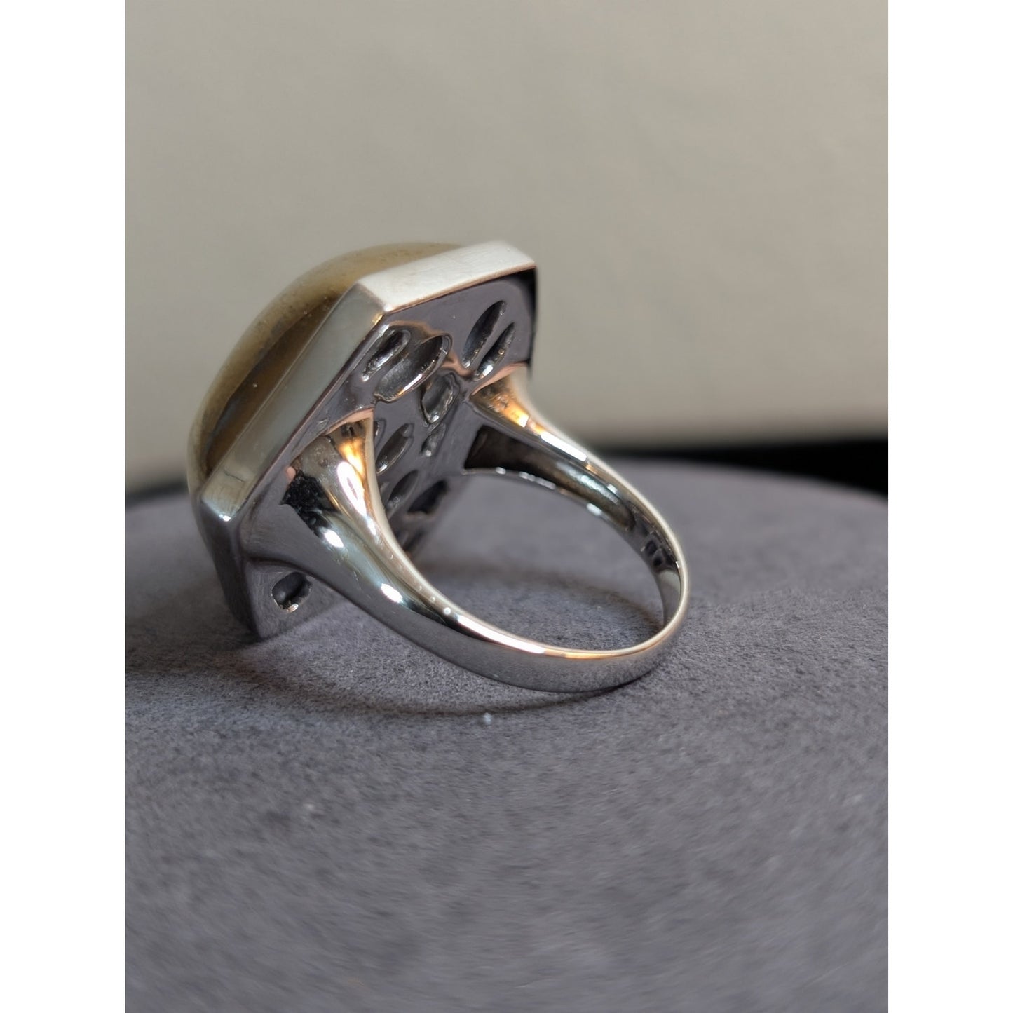 Chunky Hexagon Gold Druzy Quartz Two Tone Sterling Silver Ring Size 8