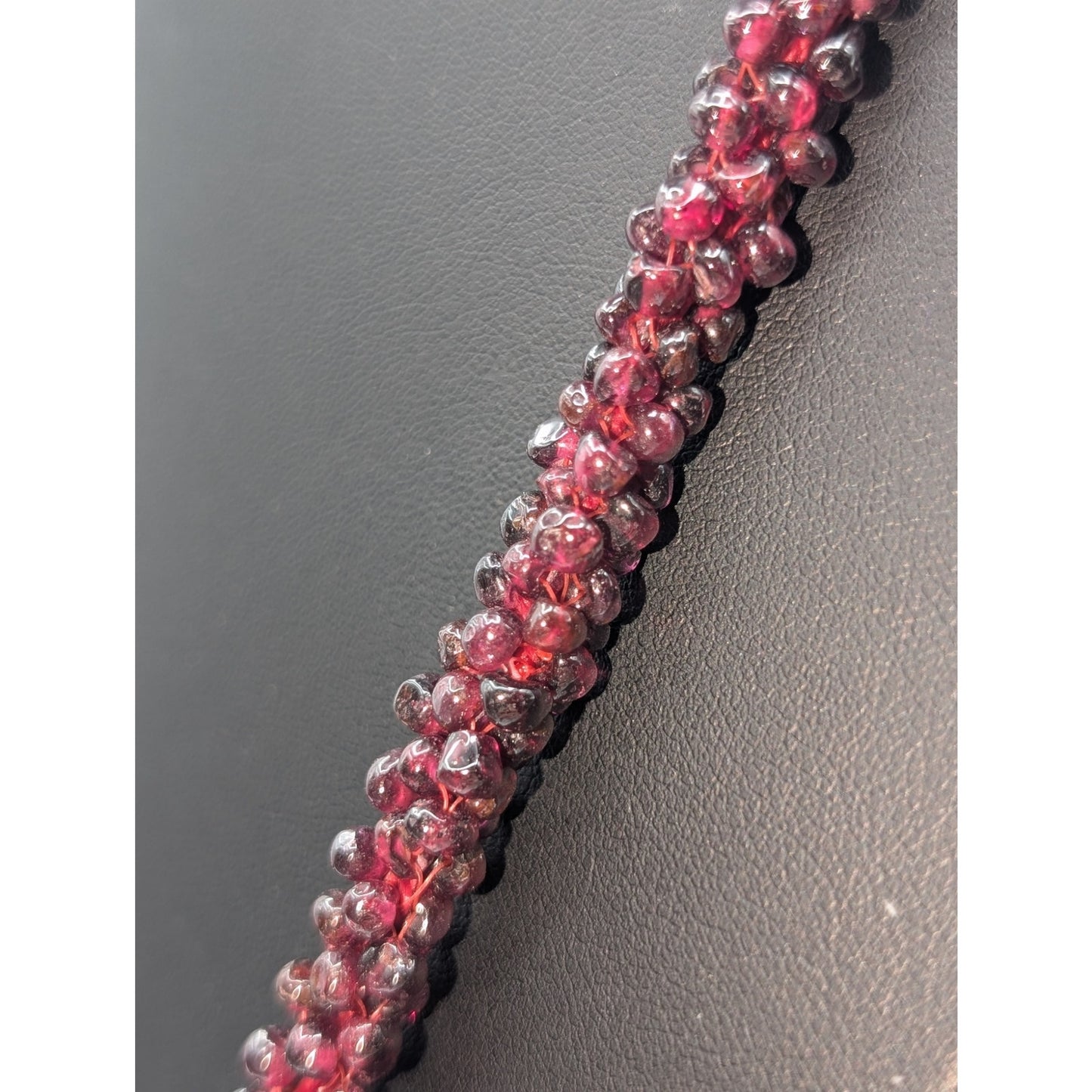 Estate Vintage Woven Rope Purple Garnet Seed Bead 25" No Clasp Necklace