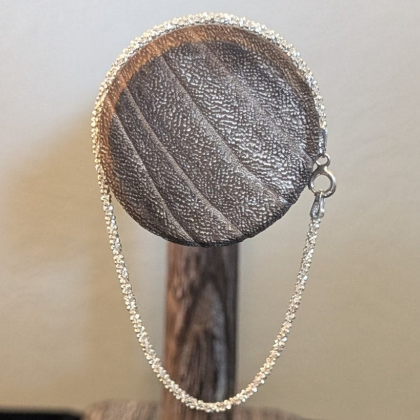 Vintage Solid 925 Silver Sparkle D/C Cut Margarita Box Rope 2mm Chain Bracelet
