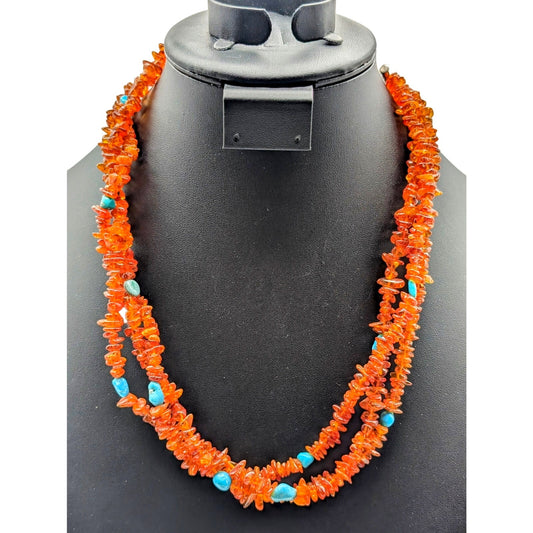 Desert Rose Trading Company Three Strand Amber Chip Turquoise Sterling Necklace