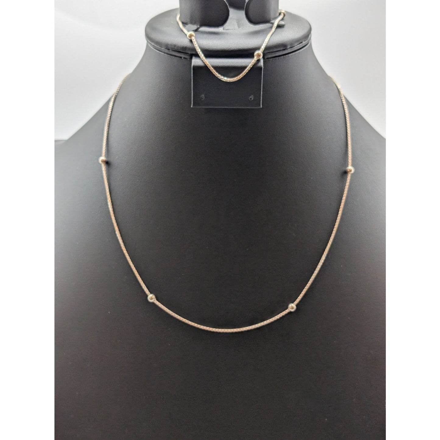 VTG 925 Sterling Box Chain Bead Ball Station 20" Necklace & 9" Bracelet Set