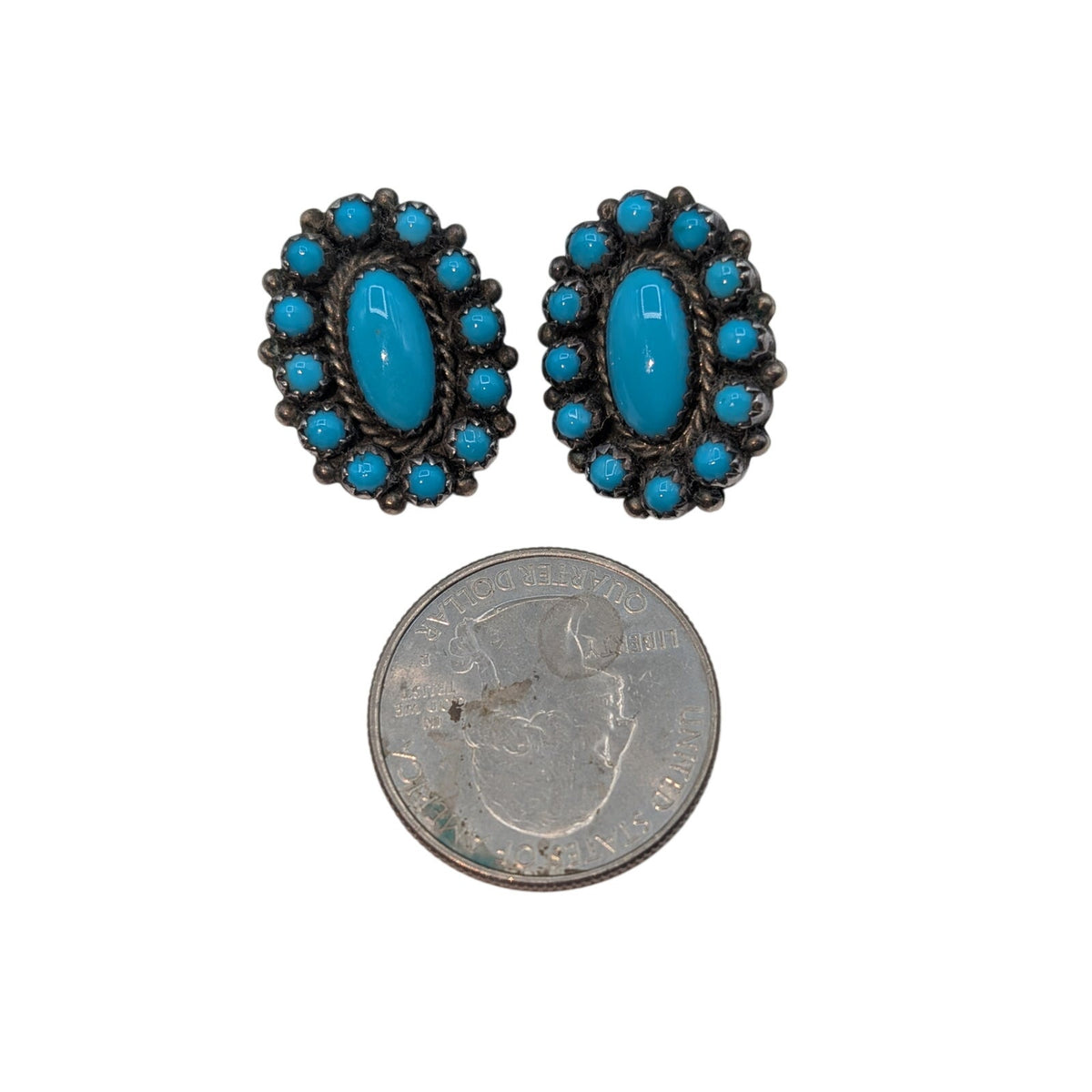 Vtg Navajo Artist Shona Yazzie Natural Sleeping Beauty Turquoise Post Earrings
