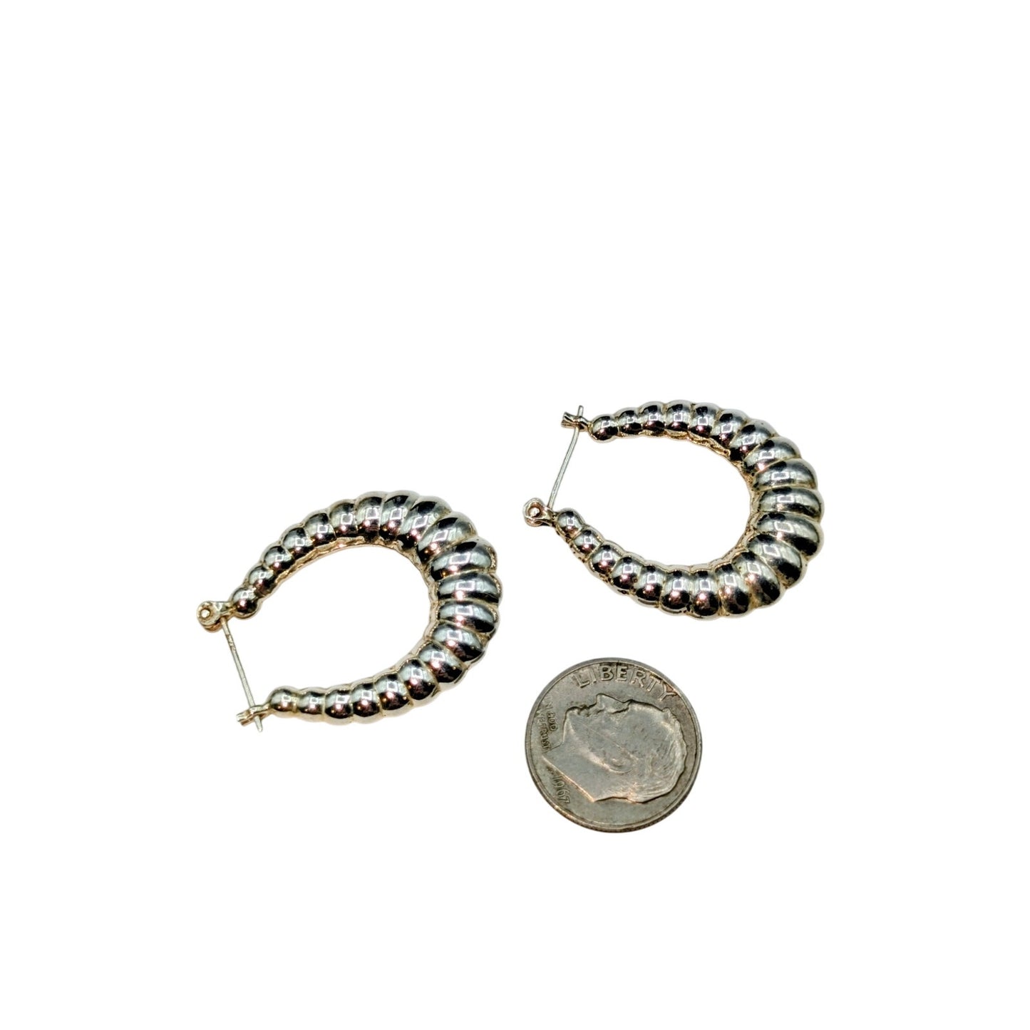 Vintage 925 Sterling Silver Ribbed Oval Hoop Earrings