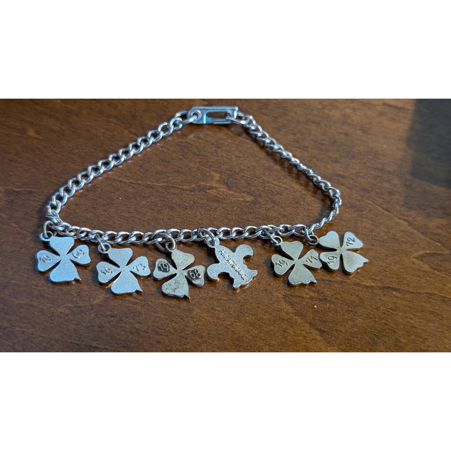 Vintage Sorority Green Enamel Clover Year Perfect Attendance Charm Bracelet