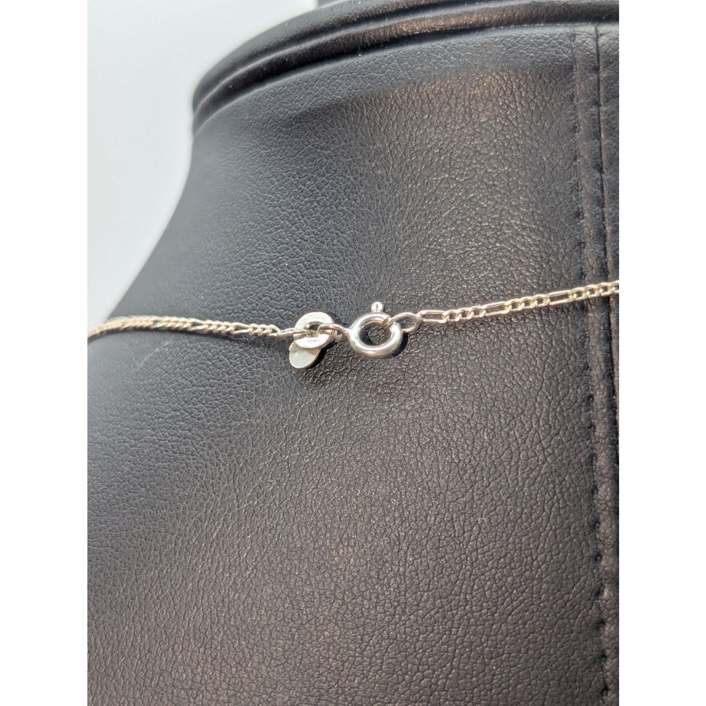925 Sterling Silver CZ Pendant 18" Figaro Chain Necklace