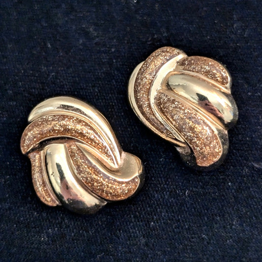 Vtg Polished Gold Tone Glitter Chunky Couture Designer Quality Pierced Earrings
