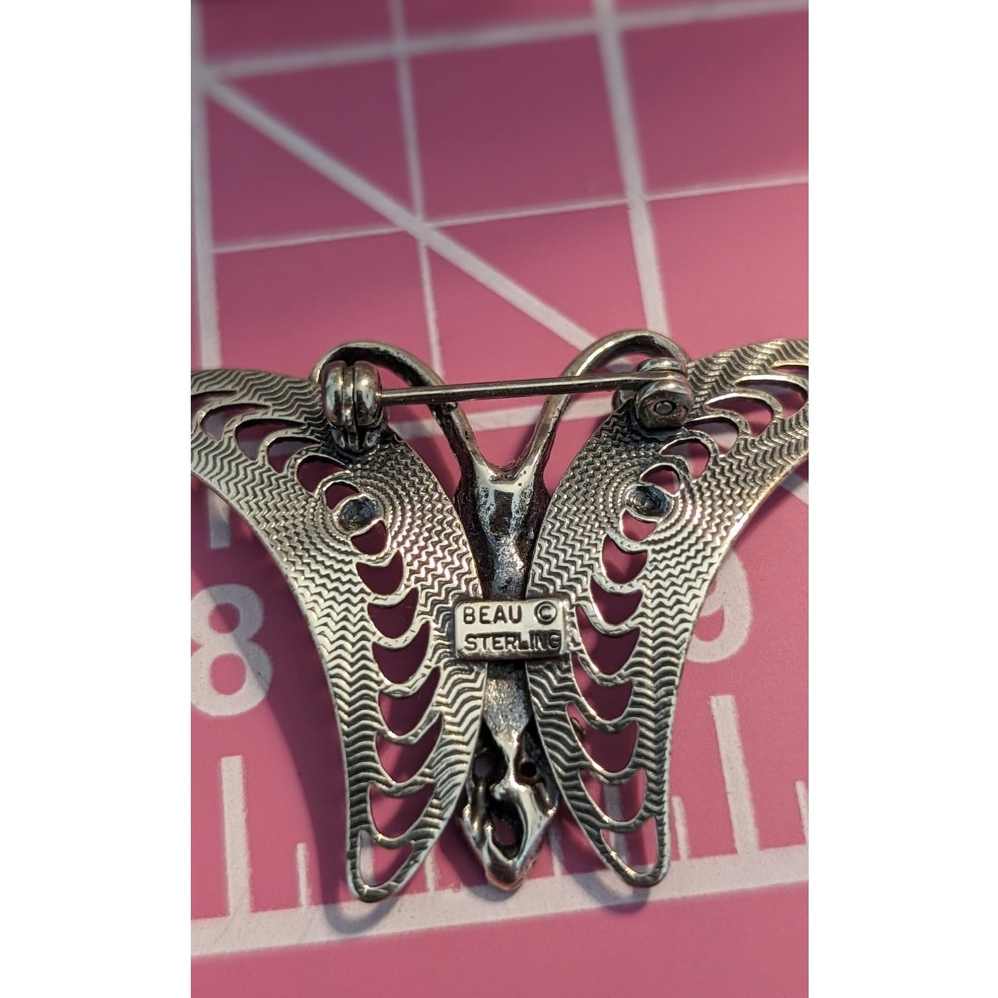 Beaucraft Vintage Sterling Silver Flower Filigree Butterfly Brooch